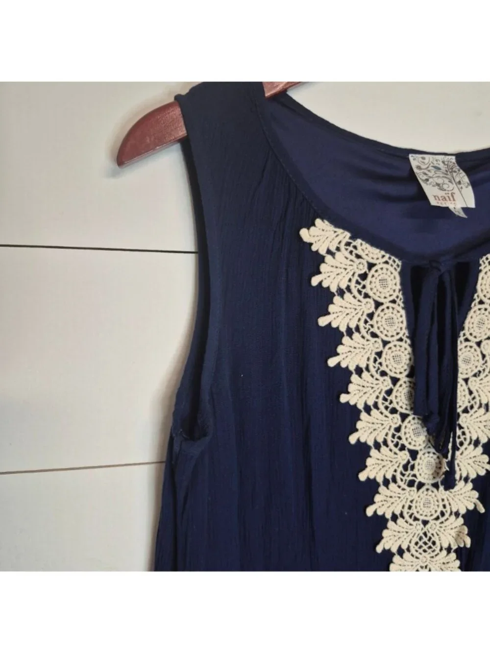 Naif Women's Sleeveless Navy Dress With Crochet Lace Detail - Picture 3 of 5